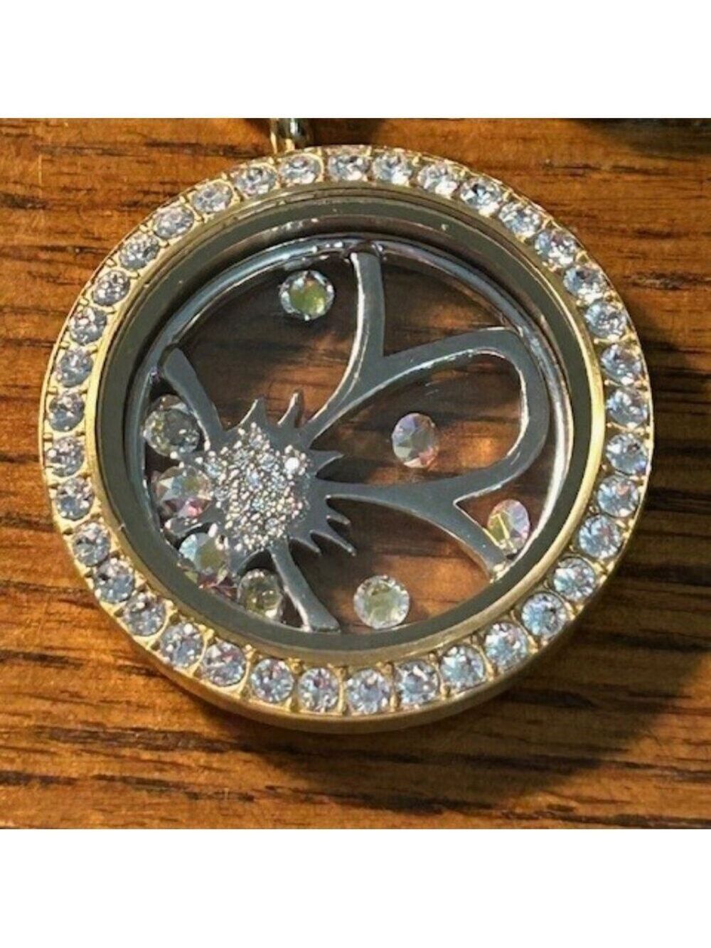 Authentic Origami Owl Butterfly Accent Charm Necklace Dangle Locket Gold/Blue OS - Picture 5 of 6
